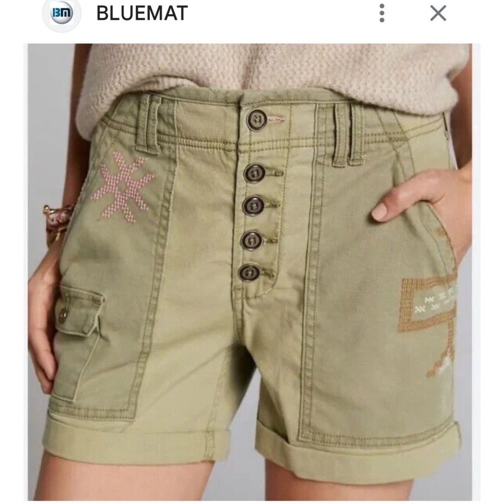 Pilcro Wanderer Embroidered Utility Shorts Green 24 Petite Anthropologie - Picture 2 of 13